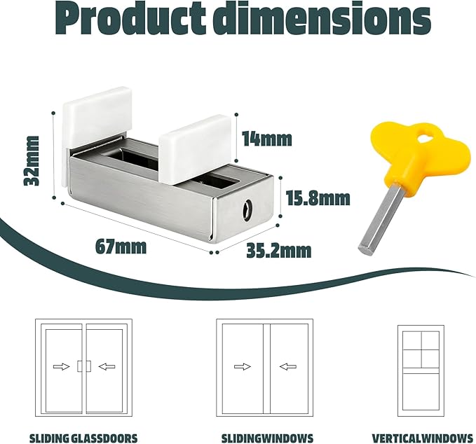 6 Sets Sliding Window Locks, 0.66'' to 1.65'' Adjustable Width Stainless Steel Window Safety Locks, Window Guards Latch Stoppers for Children Vertical and Horizontal Sliding Windows