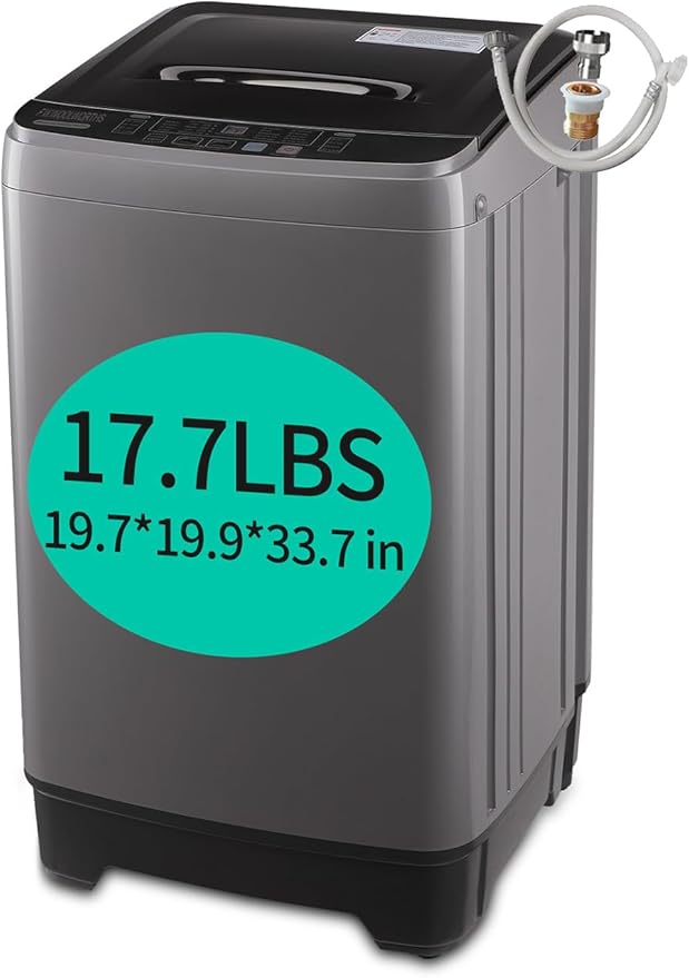 17.7 lbs Washing Machine with Drain Pump, Full Automatic Washer with 10 Wash Programs 8 Water Levels for Home, Apartment, RVs, Dorm, Grey