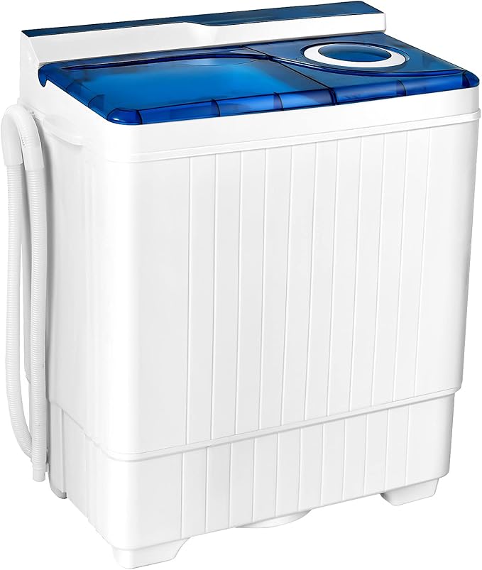 Giantex 10021US-BL-FP Full-Automatic Washing Machine Portable Compact, White+Blue