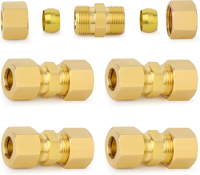 ChillWaves Brass Compression Tube Fitting, 1/2" OD x 1/2" OD Compression Union Connector(5-PACK)