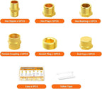 GASHER Brass Pipe Fittings Assortment Kit, Hex Nipple,Reducer Bushing,Reducing Hex Coupling,Hex Heand Plug,End Cap and Socket Plug(72Pcs)