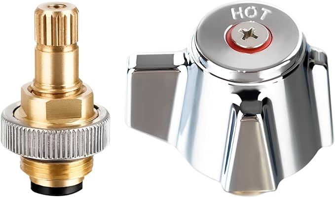 4" Brass Faucet Handle Cartridge Replacement Stem Assembly Faucet Valves Hot Knob Handle Kit with Stem for Kitchen & Bathroom Knob Handles