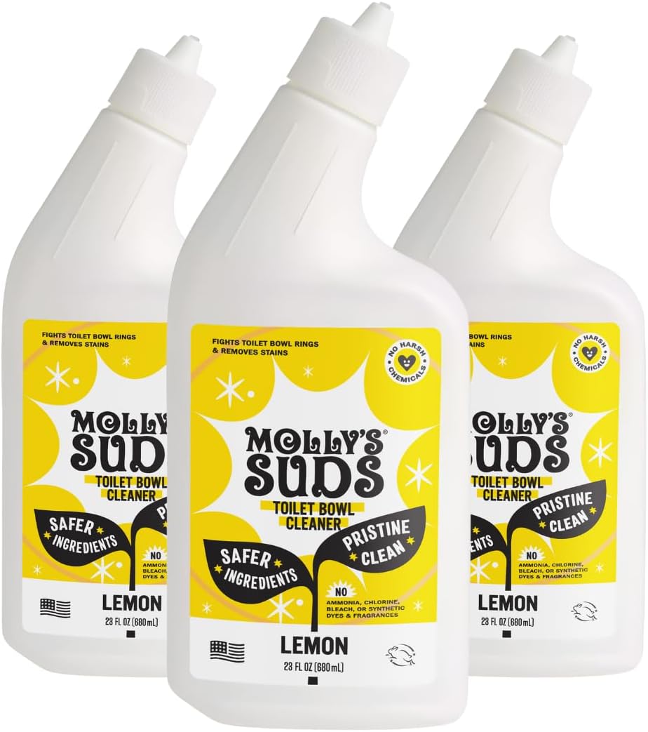 Molly's Suds Toilet Bowl Cleaner (Non-Bleach) | 98% Plant-Based Gel Formula Freshens, Removes Stains and Deodorizes | Lemon Scent - 23 Fl Oz (Pack of 3)