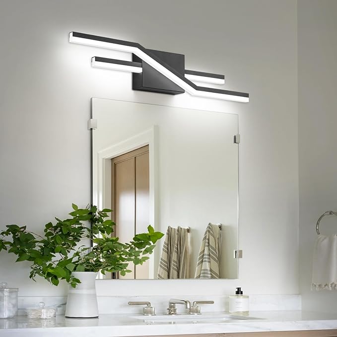 SOLFART Bathroom Light Fixtures Matte Black Dimmable LED Bathroom Vanity Lights Over Mirror 24 Inch Modern Wall Lights