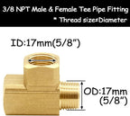 3/8 Inch Brass Tee Pipe Fitting 3/8" NPT Female x 3/8" NPT Female x 3/8" NPT Male for Water/Oil/Gas (Pack of 2)