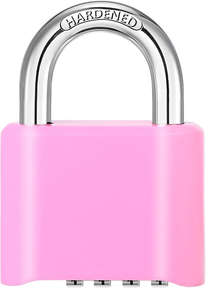 DELSWIN 4-Digit Combination Lock Outdoor Padlock - Heavy Duty Locker Lock with Hardened Steel Shackle, Waterproof Combo Lock for Gym Locker, Hasp Storage, Shed, Fence, Gate (Pink,1Pcs)