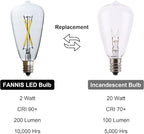 6pcs ST38 Edison Small Bulb 2W Equivalent to 15W-20W E12 Warm Base Clear Glass LED Bulbs for Chandeliers Fans Candelabras Outdoor ST38 String Lights