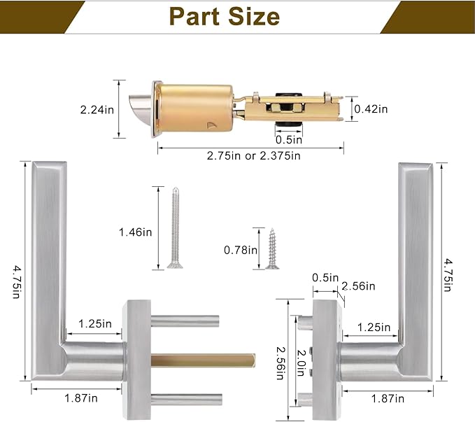 HOSOM 2 Pack Interior Door Levers Passage Door Handles Heavy Duty No Locking Door Handle Set for Hallway, Closet Doors, Satin Nickel Door Handle with Square Plate