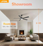 52 Inch Black Ceiling Fan with Light with Remote Control, Large Air Volume, modern ceiling fan with light for Bedroom Kitchen Dining room Patio- Donwrod Mount