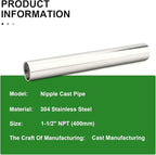 TAISHER 1PCS Stainless Steel Pipe Fittings, 1-1/2" NPT Female x 1-1/2" NPT Female Threaded, 16" Length Nipple Cast Pipe