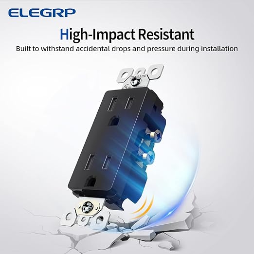 ELEGRP Decorator Receptacle, 15A 125V Standard Electrical Wall Outlet, 2 Pole 3 Wire, No-Tamper Resistant, NEMA 5-15R, Self-Grounding Residential Grade Outlet, UL (Glossy Black, 10 Pack)