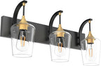 Ralbay Black/Gold Vanity Light Fixtures 3-Lights Industrial Black/Gold Bathroom Vanity Light with Clear Glass Vintage Edison Bathroom Wall Lighting Fixtures