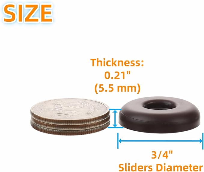 3/4" Screw on Furniture Sliders-Furnigear Heavy Duty PTFE (Teflon) Chair Leg Slides Glides Move Your Furniture Easy & Safely - Best Floor Protector(Brown-40pack)