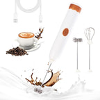 Milk Frother Handheld Rechargeable,Hand Mixer Electric Whisk with 2 Speeds,Drink Mixer Coffee Frother With 2 Stainless Steel Whisks for Coffee, Matcha, Lattes, Cappuccino,Egg,No Stand,Brown