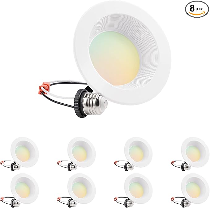 TORCHSTAR 8-Pack 5CCT 4 Inch LED Recessed Lighting Retrofit Downlight, Aluminum Anti-Glare Deep Baffle Trim, 800LM 10W=100W, CRI90 Dimmable Remodel Can Lights, JA8 ETL, 2700K3000K3500K4000K5000K
