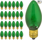 GoodBulb 7-Watt Incandescent C9 Green Transparent Holiday Light Bulbs Intermediate E17 Base 50 Lumens Christmas Lights Bulbs Ideal for Holiday Decorations Pack of 25 Bulbs