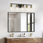 5-Light Black and Gold Bathroom Vanity Light, 30" Modern Vanity Lighting Fixture, Bathroom Light Fixtures, Wall Sconces with Clear Glass Shade, Black Bathroom Wall Light Over Mirror