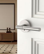 Asidrama 1 Pack Passage Brushed Nickel Door Handles, Door Lever with Door Knobs Indoor for Bedroom or Bathroom, Heavy Duty Door Handles Interior with Locks for Left Right Sided Doors