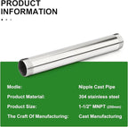 TAISHER 1PCS Stainless Steel Pipe Fittings, 1-1/2" NPT Male x 1-1/2" NPT Male Threaded, 10" Length Nipple Cast Pipe