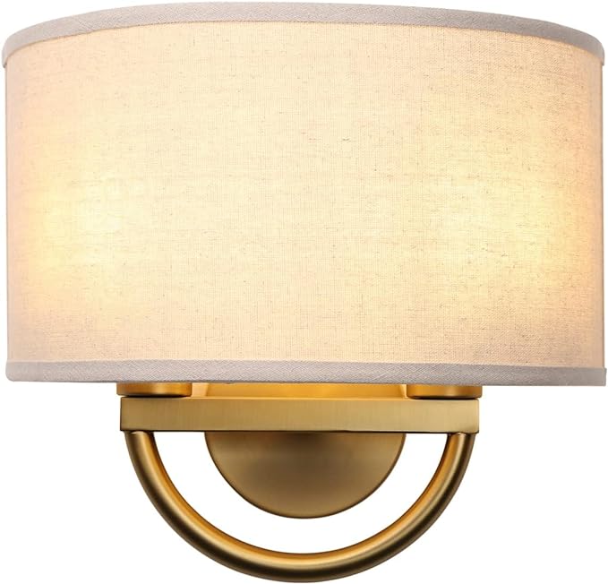 Industrial 2-Lights Wall Sconce Fixtures with Linen Fabric Shade, Double Wall Light Lamps Decor for Hallway Bedroom Living Room Bathroom Stairway