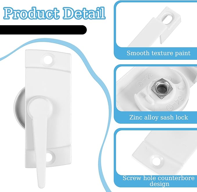 10 Pcs Cam Action White Window Sash Locks, Security Window Latches Replacement Sash Lock, Replacement Sash Lock for Horizontal Sliding Windows and Vinyl Single or Double Windows