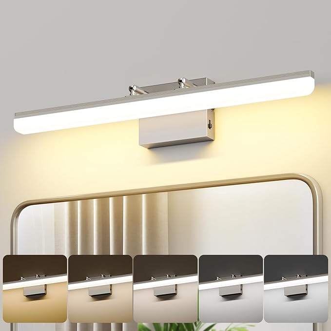 Brushed Nickel Vanity Light 24", 5CCT Dimmable LED Bathroom Light Bar, 18W Wall Mount Fixture with Adjustable Angle & ETL Driver – Modern Lighting for Bathroom, Powder Room, Bedroom