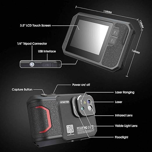 Thermal Imaging Camera, BTMETER Infrared Imager PF210 Detect Temperature -4°F~1022°F with 5 MP Visual Camera, 256 x 192 IR Resolution 25Hz, 3.5" Touch Screen, WiFi Hotspot Transmission
