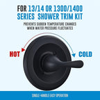 Replacement for Delta Classic 13 Series Single-Function Trim Kit, T13020-BL Matte Black Shower Handle, Fit Delta Shower Valve R10000 Series (2 Style of Cartridge Included)