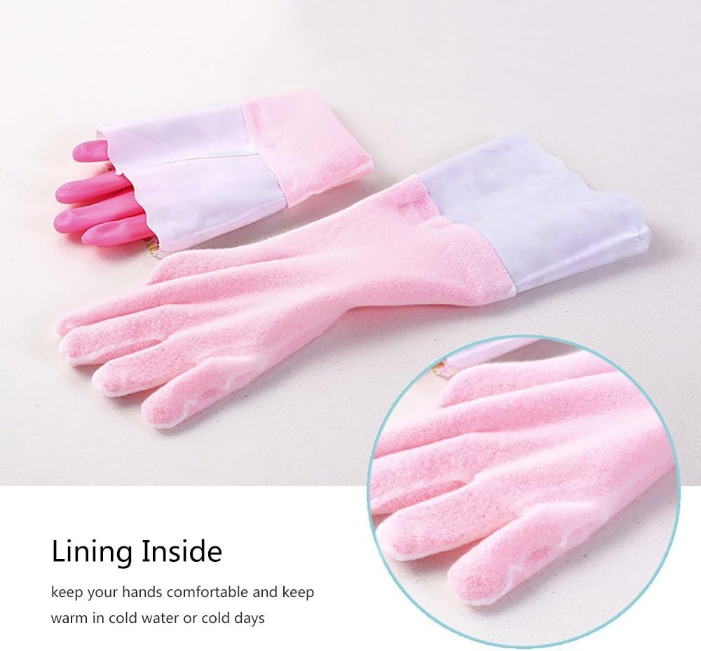 Household Gloves Latex-Free, 15" Long Cuff, Soft Lining, Adjustable Strap, Multi-Layer Protection, Flexible, Comfortable, Chemical-Resistant, Reusable for Cleaning, Dishwashing, 4 Pair Small