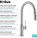 KRAUS Oletto Modern Industrial Pull-Down Single Handle Kitchen Faucet in Spot Free Stainless Steel, KPF-2654SFS