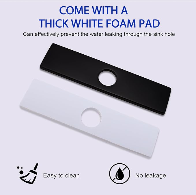 Faucet Deck Plate, Sink Hole Cover,Stainless Steel Long Rectangle 10 Inch Plate Escutcheon for 1 or 3 Hole Bathroom or Kitchen Sink Matte Black