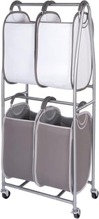 Neatfreak - 2 Tier Vertical Rolling Laundry Cart - Rolling Storage Cart On Wheels With 4 x Tote Hampers For Laundry, Towels, Blankets & Bathroom Organization - Quad Laundry Sorter