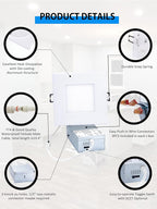 Recessed Lighting 4-inch Square-LED - Canless Recessed Light Fixture, Dimmable Ceilling Light with Junction Box, 2700|3000|3500|4000|5000K, 9W, White, 6P