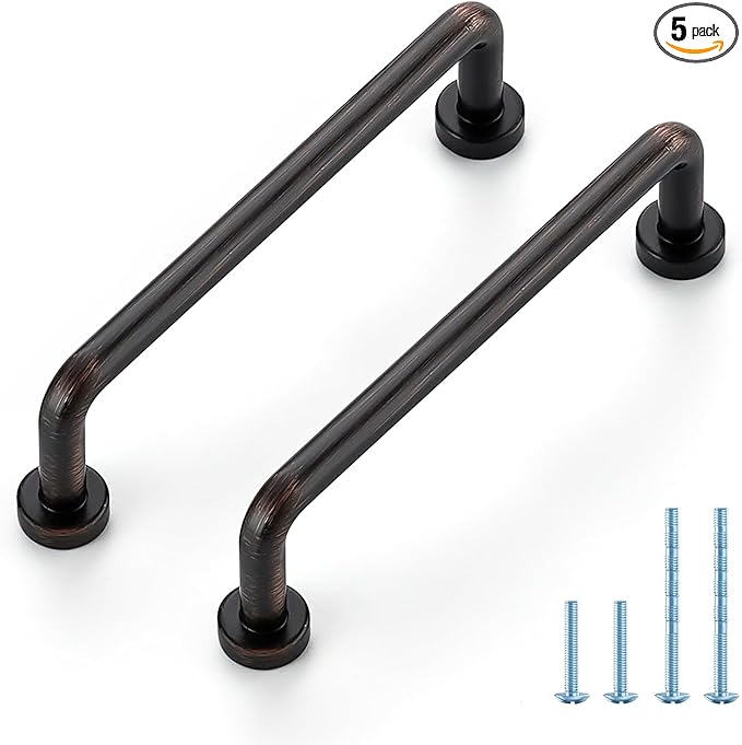 JOY DECOR Cabinet Pulls – 3-3/4 Inch Hole Center, Oil Rubbed Bronze, 5 Pack, Zinc Alloy Cabinet Handles for Drawers & Cupboard – Vintage Style Hardware for Kitchen, Bathroom, Dresser
