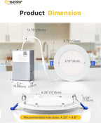 Ensenior 12 Pack 4 Inch LED Recessed Light, Dimmable, 6000K Clear White, 750LM High Brightness, 9W 120V, 2 Pin, ERL-9X-ETL, Damp Rated, Ultra-Thin Canless Wafer Ceiling Light - ETL & FCC & IC