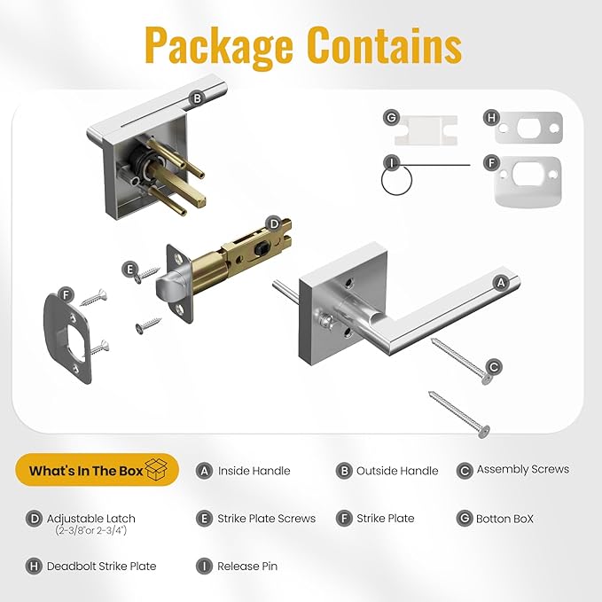 HOSOM Privacy Door Handles for Bedroom and Bathroom, Door Handle Interior Door Levers Keyless Reversible Square Door Locks, Satin Nickel, 1 Pack