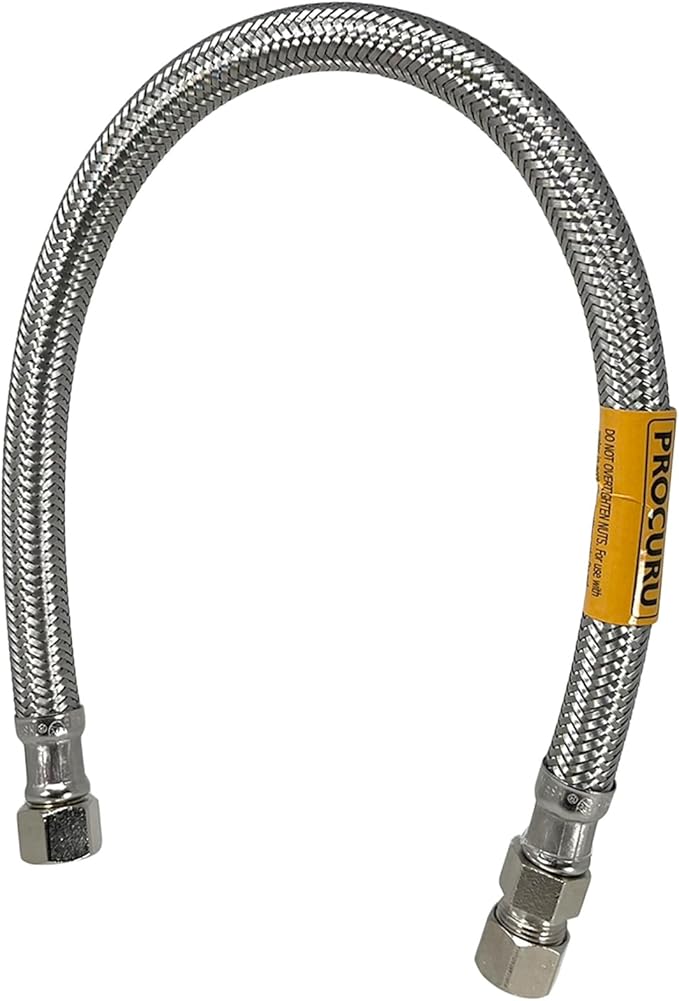 PROCURU 1-Pack 36-Inch (3Ft) Faucet Supply Extension, 3/8 OD Comp (Male) x 3/8 Comp (Female), Stainless Steel Braided Faucet Connetor Hose, Certified Safe (9SFD36-1P)
