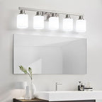 5-Light Bathroom Vanity Light,Brushed Nickel Vanity Lights with Square Frosted Glass,Modern Bathroom Wall Lights Fixtures Over Mirror,Wall Sconces Lighting for Bedroom Living Room,E26