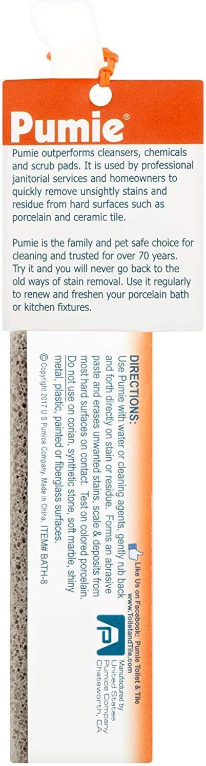 PUMIE Toilet & Tile Pumice Cleaner, Pumice Stick with Handle, Multi-Function Toilet Bowl Ring Remover by US Pumice, Bath-8, Pack of 4