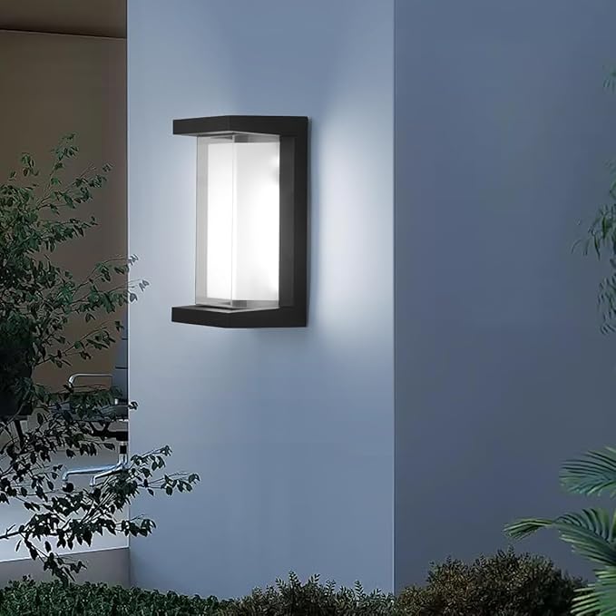 24W LED Outdoor Wall Lights 3 Color Exterior Wall Sconce Outside Light Fixtures Exterior Porch Wall Lighting with Double Shade, Modern Matte Black Wall Lamps for Patio Front Door Entryway, 1-Pack