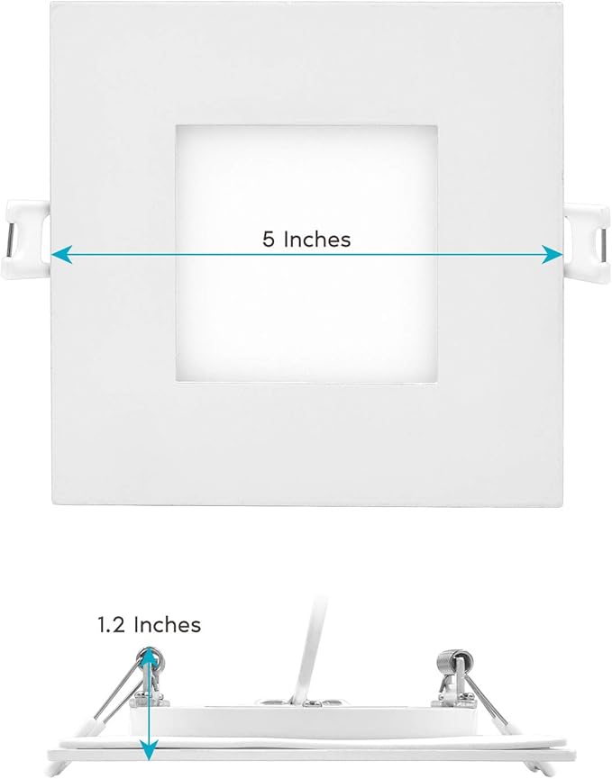 LUXRITE 4 Inch Ultra Thin Square LED Recessed Lighting, 5 Color Temperature Options 2700K - 5000K, Dimmable LED Downlight, 10W, IC Rated, Wet Rated, Canless LED Recessed Light, ETL Listed (6 Pack)