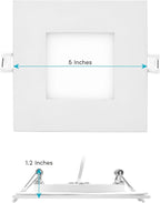 LUXRITE 4 Inch Ultra Thin Square LED Recessed Lighting, 5 Color Temperature Options 2700K - 5000K, Dimmable Downlight, 10W, IC Rated, Wet Rated, Canless LED Recessed Light (4 Pack)