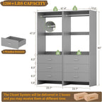 Aheaplus Closet System Closet Organizer, Wood Closet Organizer System, Walk-in Closet or Small Closets Wardrobe, Clothes Rack with Hanging Rods, 4FT Closets, Set of 2, , Grey