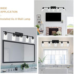 5-Light Track Lighting Fixtures, Black Flush Mount Ceiling Light Bathroom Wall Sconce Spotlight, Seeded Glass Shade