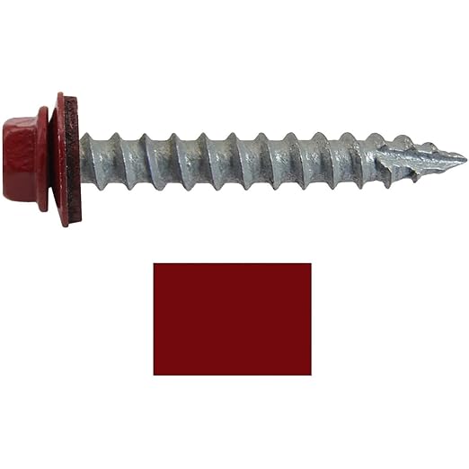 Jake Sales #14 Metal ROOFING SCREWS (250 Count) - 1-1/2" Dark Red Hex Washer Head - Self Tapping Metal to Wood Sheet Metal Roofing Siding Screws - EPDM Washer