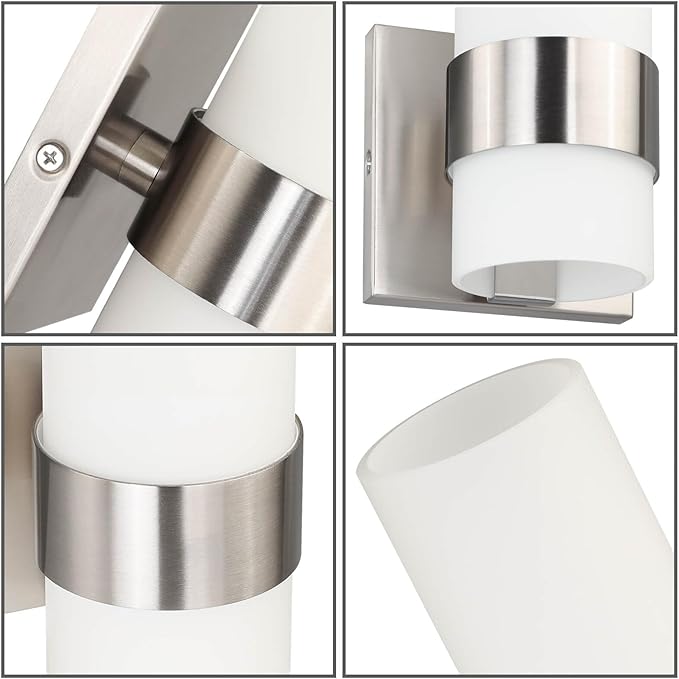 XiNBEi Lighting Wall Light ADA Wall Sconce with Opal Cylinder Glass in Brushed Nickel, Bathroom Vanity Light for Living Room & Corridor XB-W1185-BN