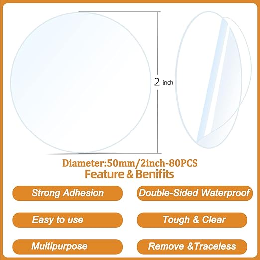 80PCS Heavy Duty Double Sided Adhesive Mounting Circle Tape- Waterproof,Strong Adhesion,Clear, High Strength,No Residue Removability for Hanging,Wall Mounting, Home Decor,Adhesive for Shower