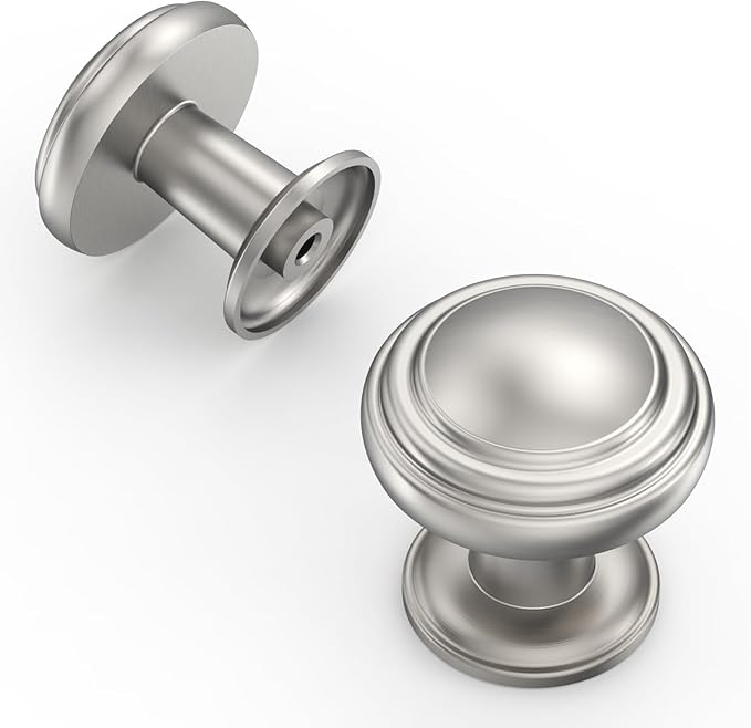 Amerdeco 10 Pack Brushed Satin Nickel Cabinet Knobs Single Hole Cabinet Pulls 1 Inch Drawer Knobs for Bathroom Cabinets ZH0086