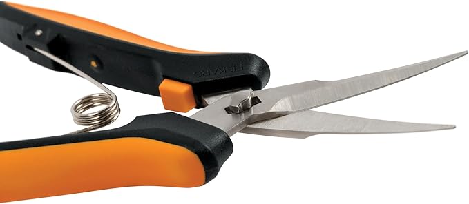 Fiskars Curved Micro-Tip Pruning Snips - 6" Garden Shears with Sheath and SoftGrip Handle - Yard and Garden Tools - Orange/Black