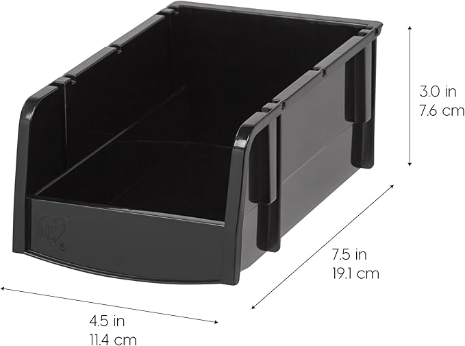 IRIS USA Small Stackable Storage Bins, 8-Pack, 7.5 x 4.5 x 3 inch, |Made in USA|, Plastic Open Front Shelf Bin for Organizing Parts, Hardware, Tools, Supplies, Garage Shelf, Pantry - Black